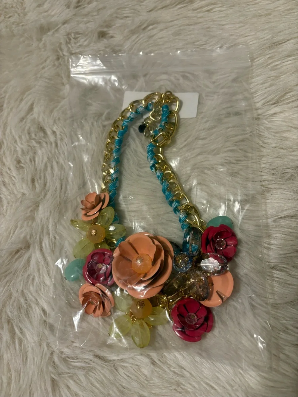 Aratta Multicolor Floral Statement Necklace - Peach, Pink, Yellow & Aqua